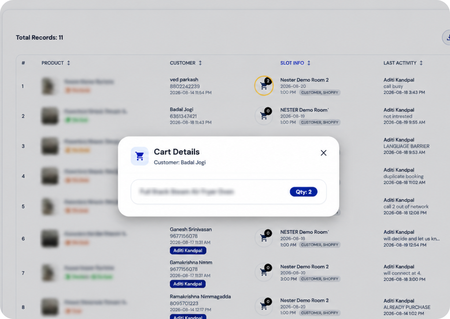 Cart Details interface